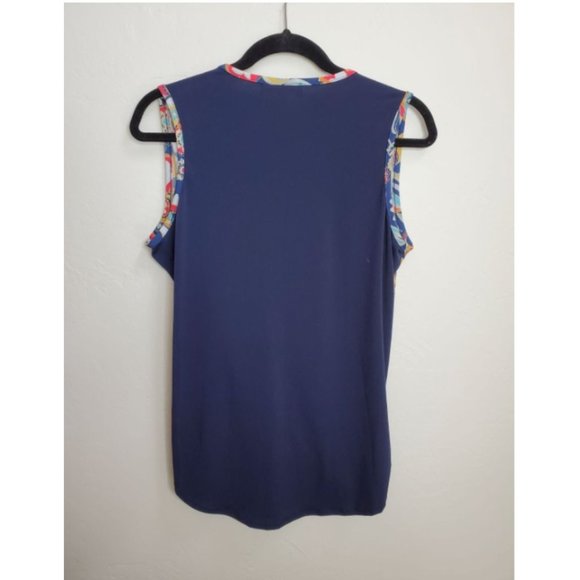 C'est La Vie Anthropologie Top Size L Surplice crossover sleeveless navy floral - Picture 4 of 4